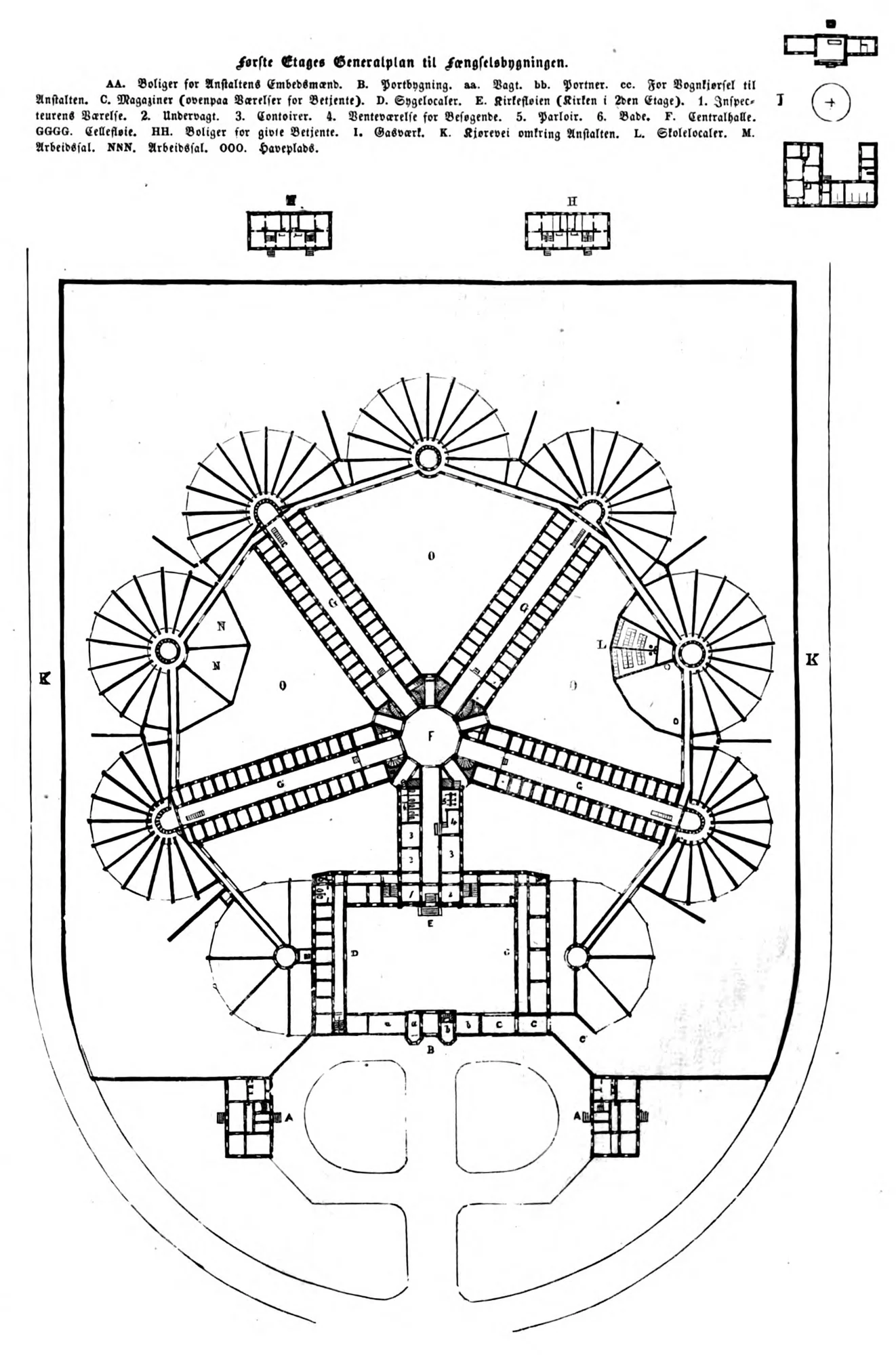 Den trykte grundplan fra 1859 med stjerneformede fløje